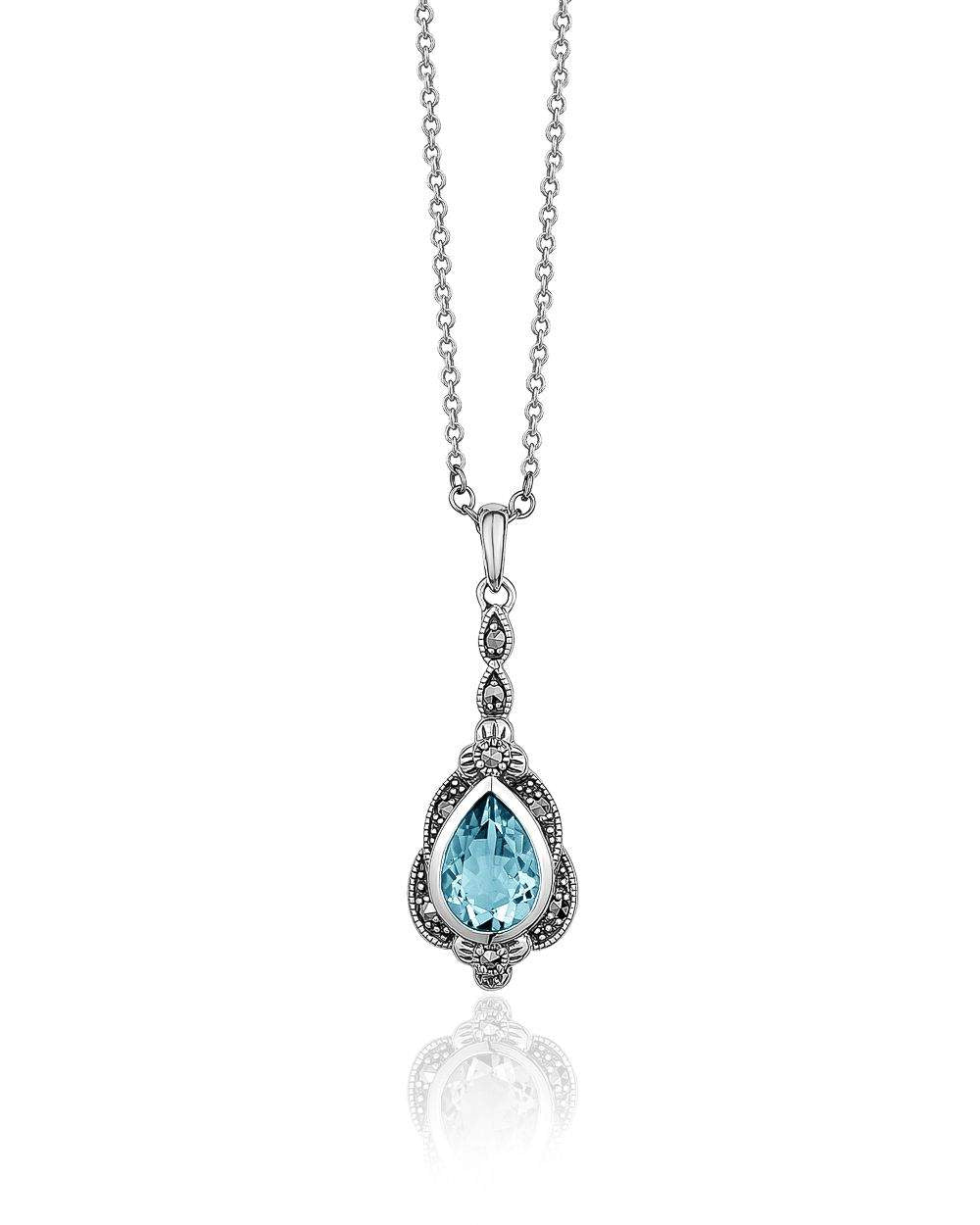 Larus Sterling Silver 18" Blue Topaz & Marcasite Necklace.