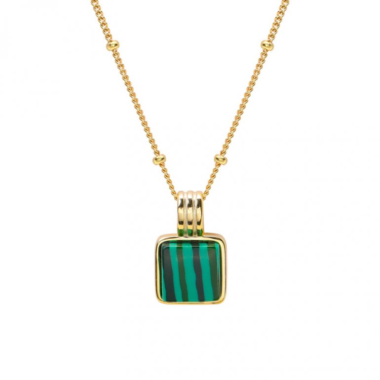 Sterling Silver Gold Plated 18" Square Malachite Necklace.