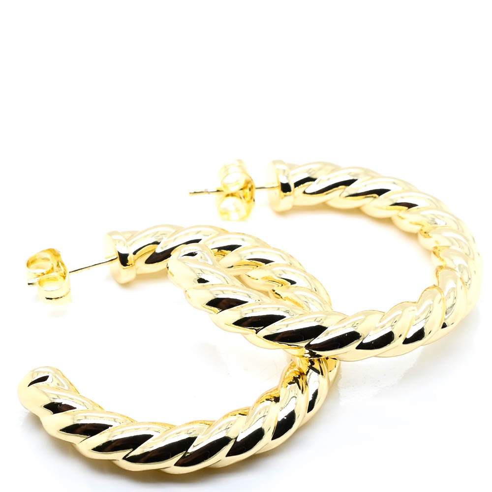 Sterling Silver Gold Vermeil Plated Braided Half Hoop Earrings.