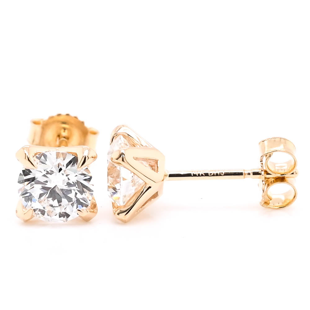 14KT Yellow Gold 3.00CTW Round Brilliant Lab Grown Diamond Stud Earrings.