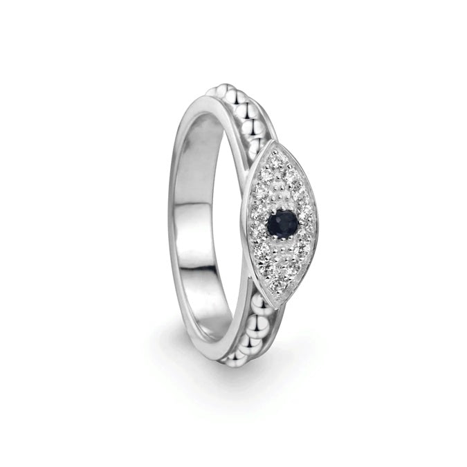 Meditation Ring "Nazar" Sterling silver Blue Sapphire C.Z Evileye Ring. Sz8