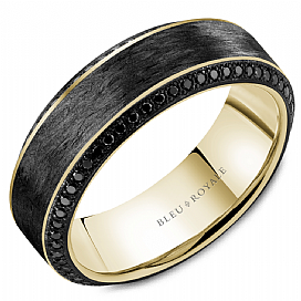 Bleu Royale 14KT Yellow Gold & Carbnon Fiber 0.74CTW Black Diamond Wedding Band.