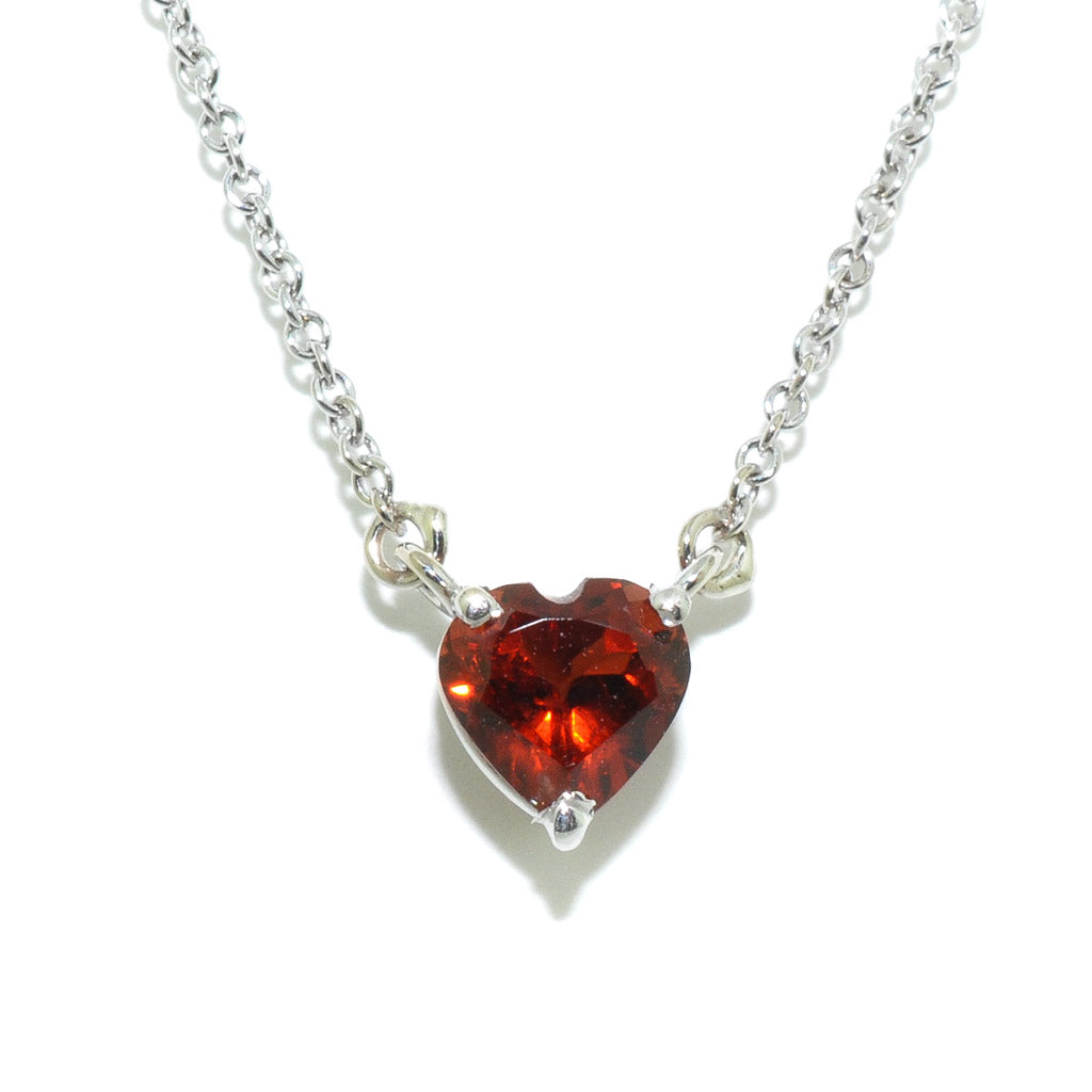 10KT White Gold 18" Heart Shaped Garnet Necklace.