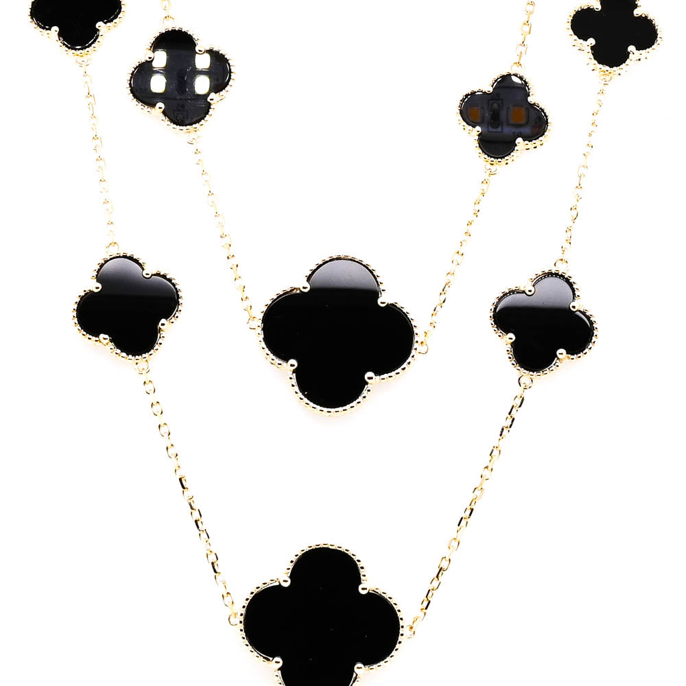Sterling Siilver 36" Black Onyx Multi Clover Necklace.