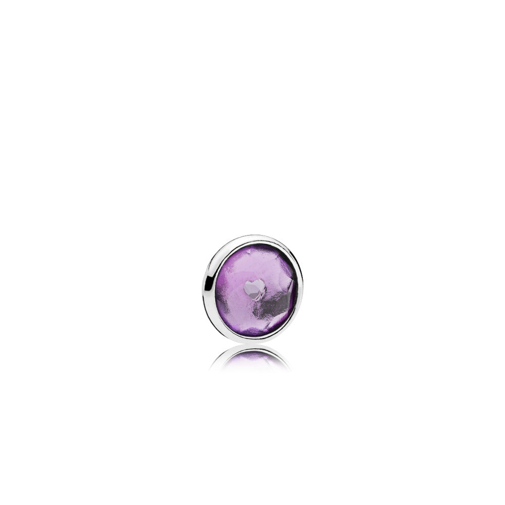 February silver element with synthetic amethyst droplet