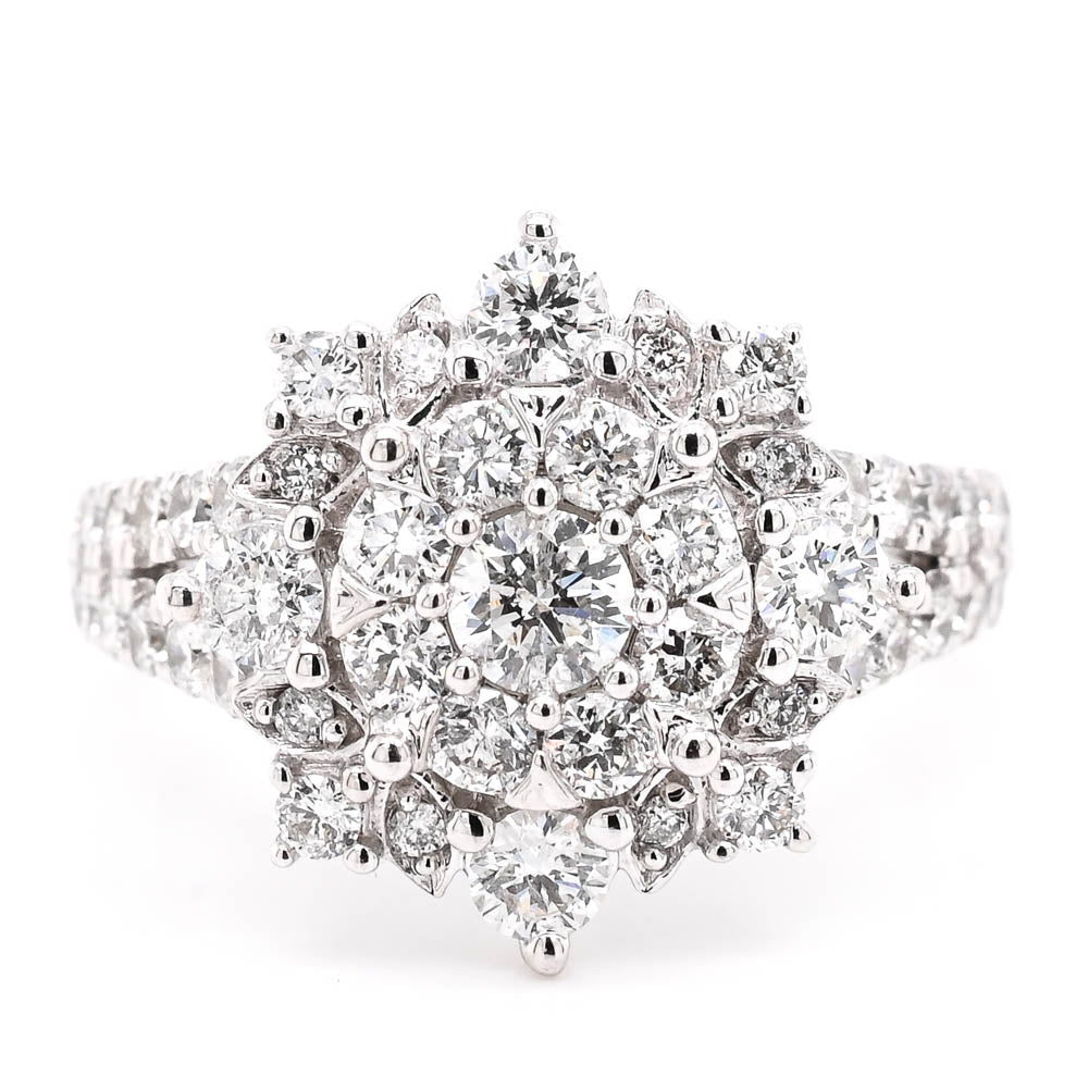 14KT White Gold 1.00CTW Diamond Cluster Ring.