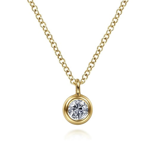 Gabriel & Co 14KT Yellow Gold 17.5" White Sapphire Bezel Set Necklace.