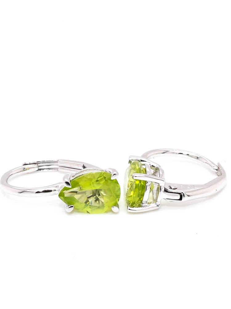 10KT White Gold 1.30CT Pear Shape Peridot Lever Back Earrings.