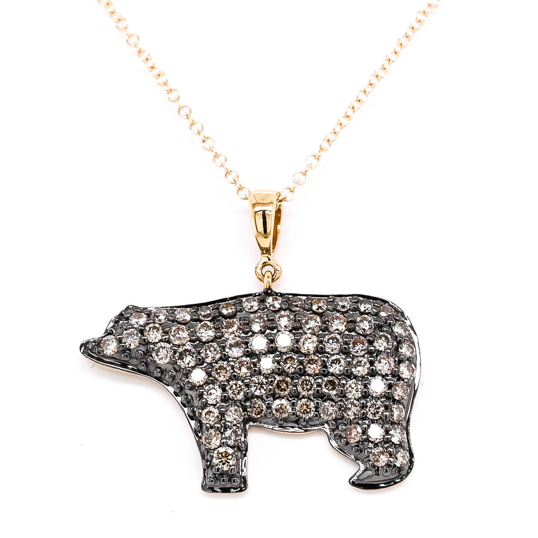 10KT Yellow Gold 18" 0.65CTW Chocolate Diamond Polar Bear Necklace.