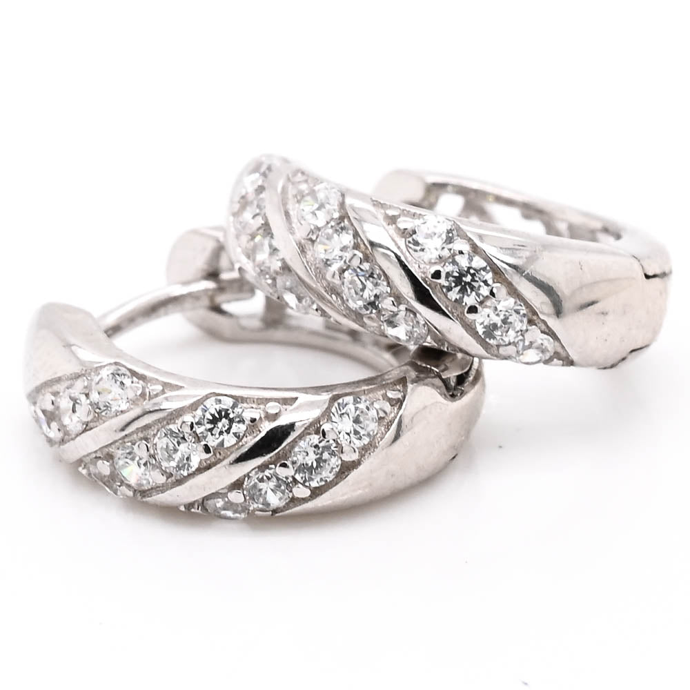 Sterling Silver 13mm C.Z Huggie Earrings.