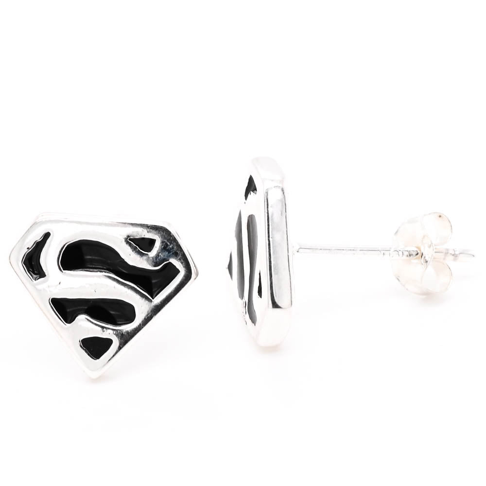 Sterling Silver C.Z Superman Stud Earrings.