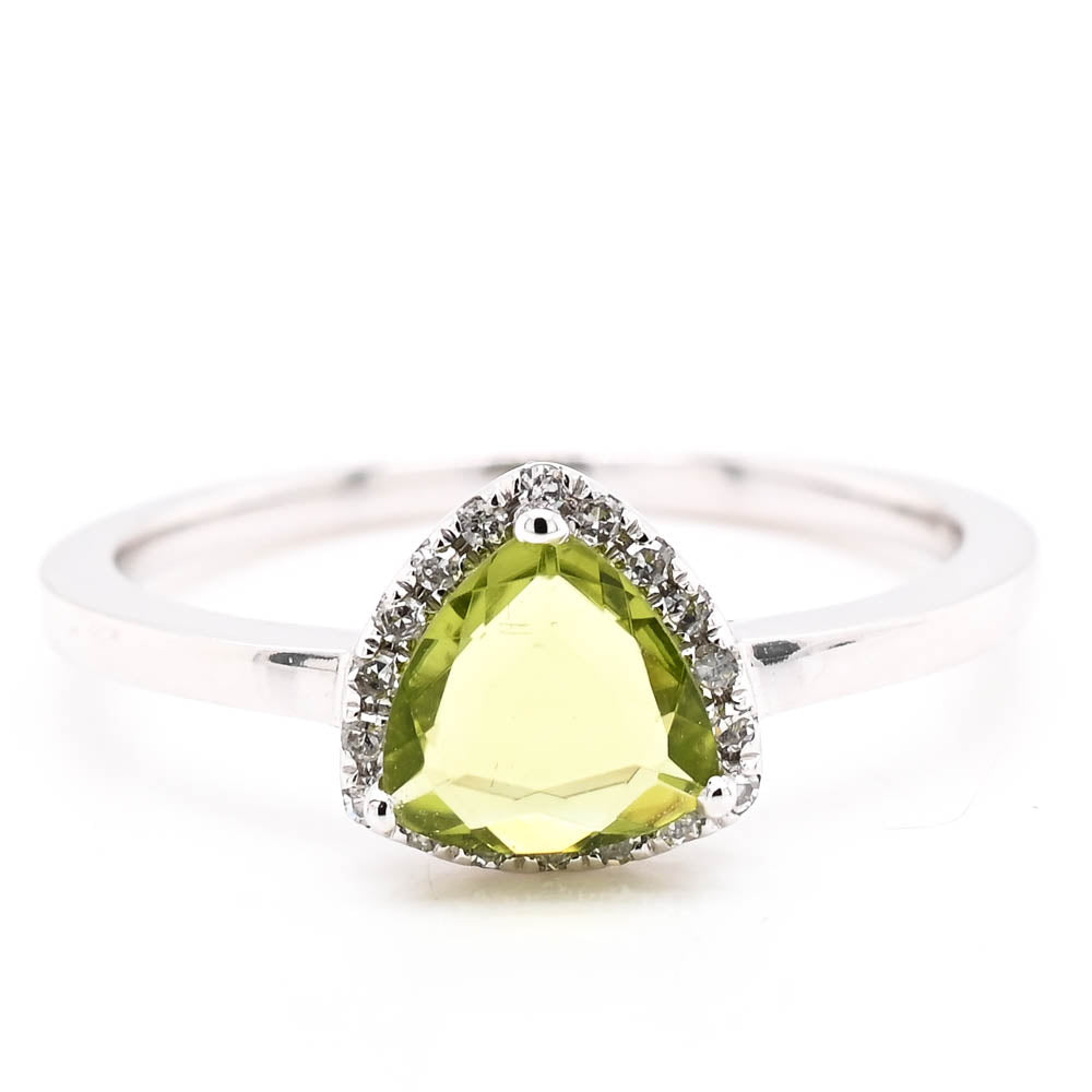 14KT White Gold Peridot & Diamond Ring.