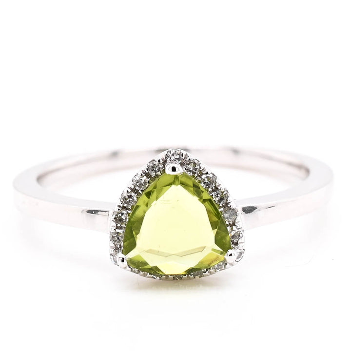 14KT White Gold Peridot & Diamond Ring.