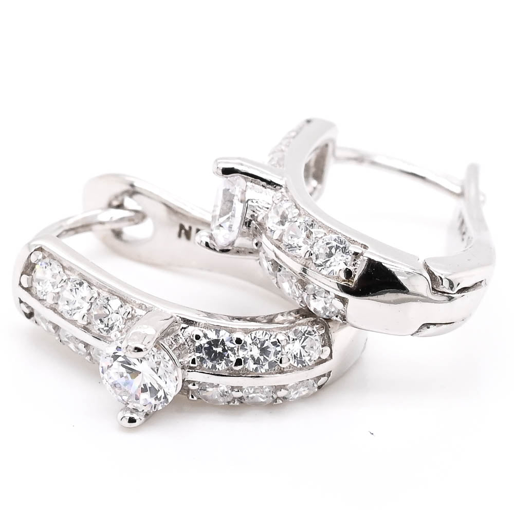 Sterling Silver 16x10mm C.Z Huggie Earrings.