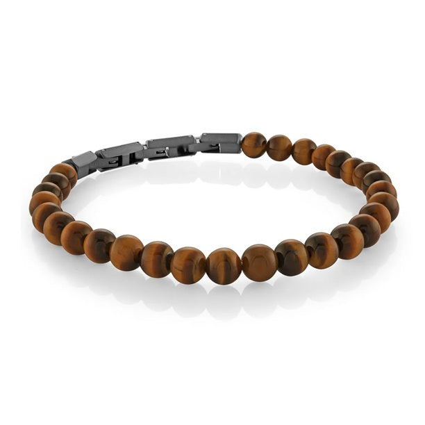Italgem Steel 8" Borwon Tigerseye 6mm Bead Bracelet.