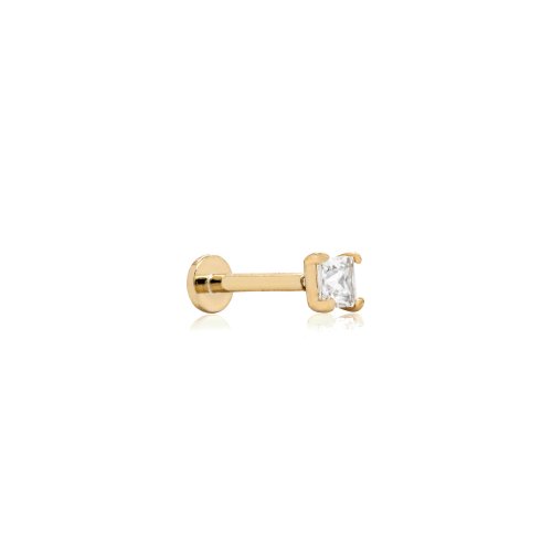 14K Yellow Gold CZ Cartilage Flat Screwback Single Stud Earring.
