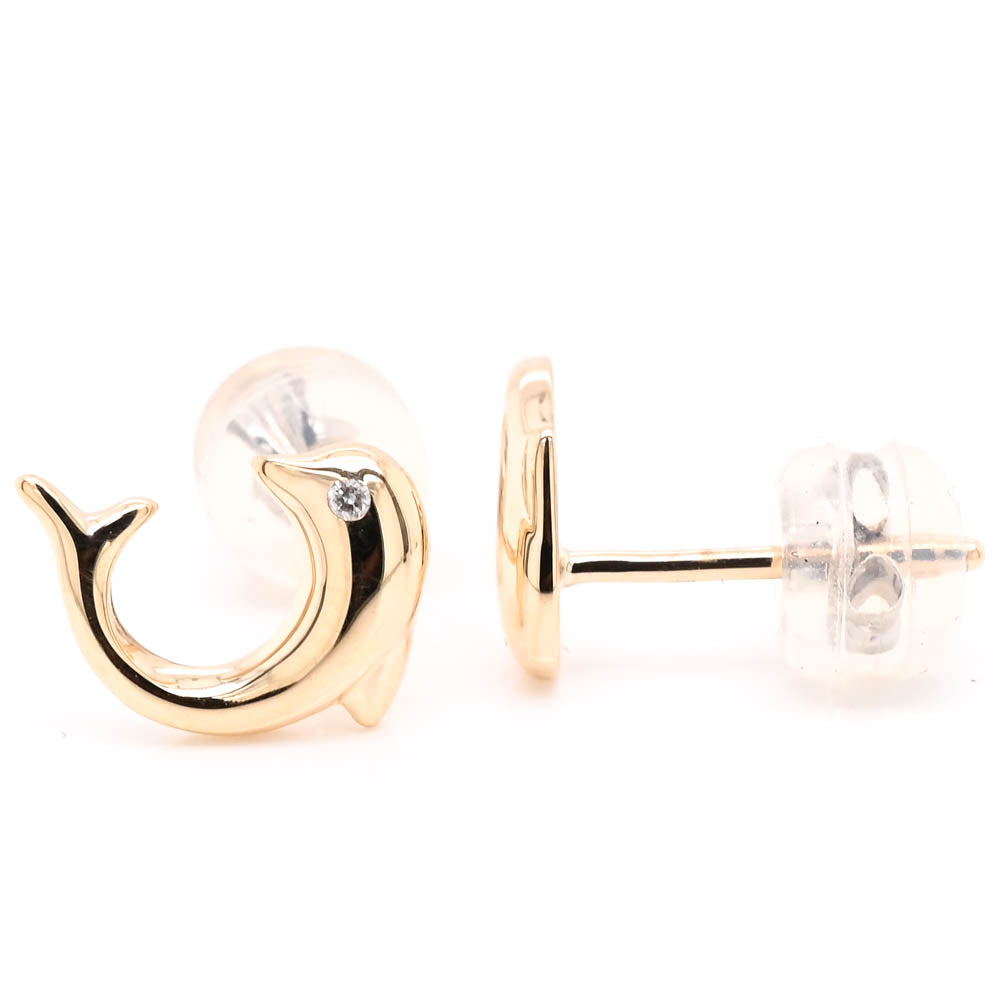 10KT Yellow Gold 0.01CTW Diamond Dolphin Childrens Stud Earrings.