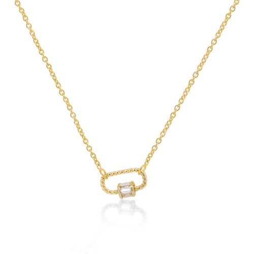 Sterling Silver Gold Tone 16" C.Z Lock Necklace.