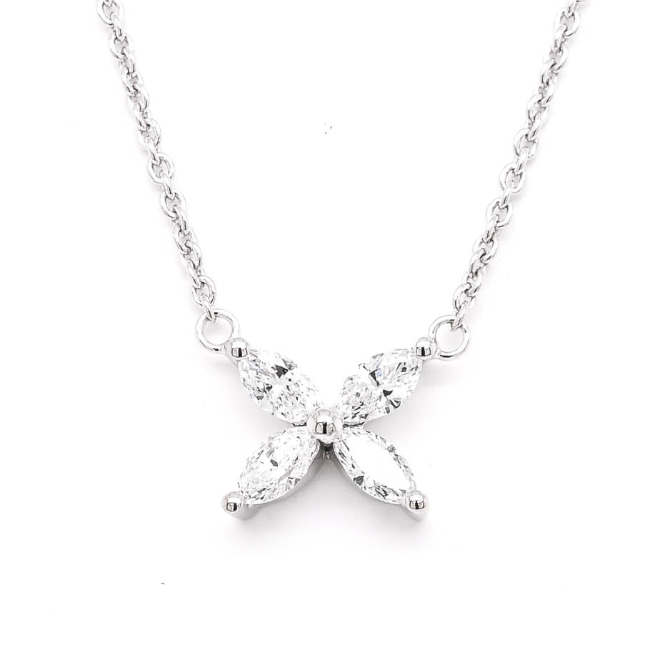 14KT White Gold 18" 0.39CTW Diamond Flower Necklace.