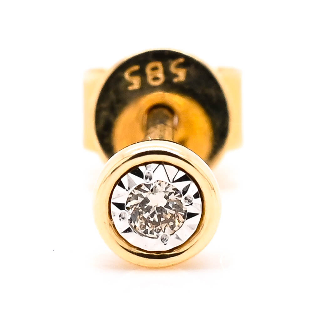 14KT Yellow Gold 0.02CT SINGLE Bezel Set Stud Earring.