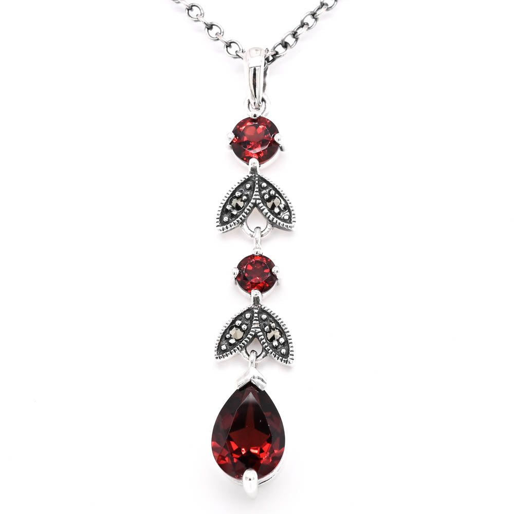 Larus Sterling silver 18" Garnet & Marcasite Drop Necklace.