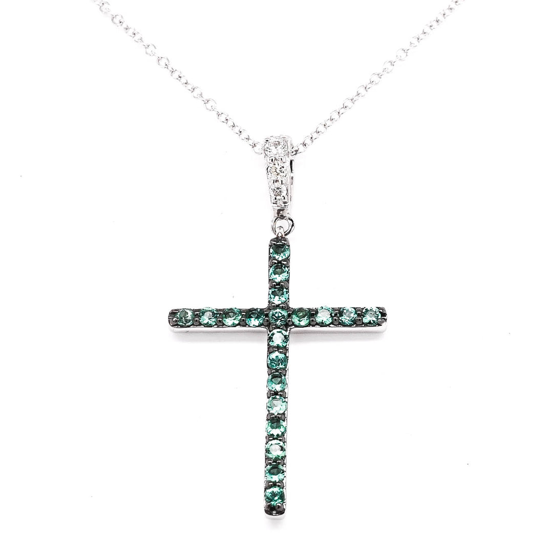 10KT White Gold 18" 0.20CTW Ruby and Diamond Cross Necklace.