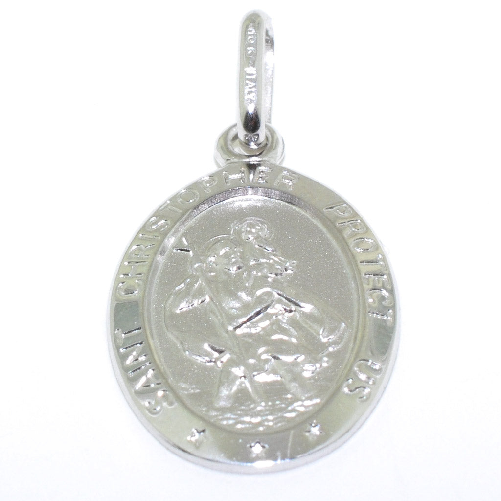 10KT White Gold 22x12MM St. Christopher Pendant.