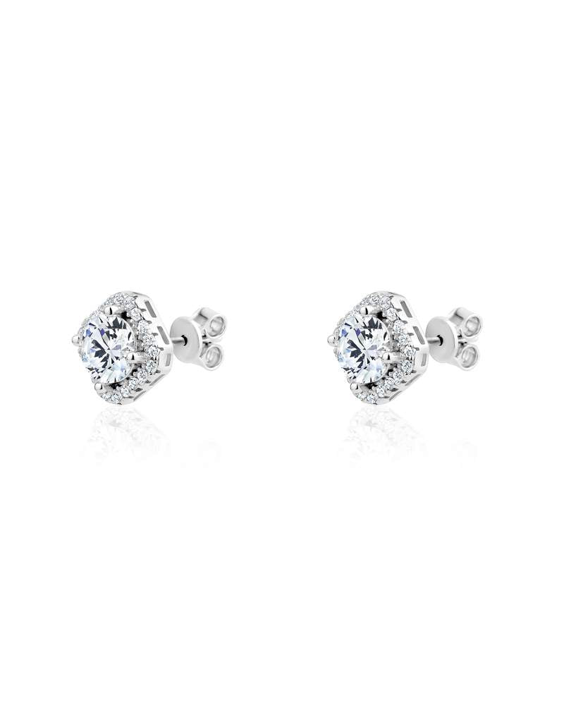 Sterling Silver 2.00CTW Round Brilliant Halo Set Moissanite Stud Earrings.