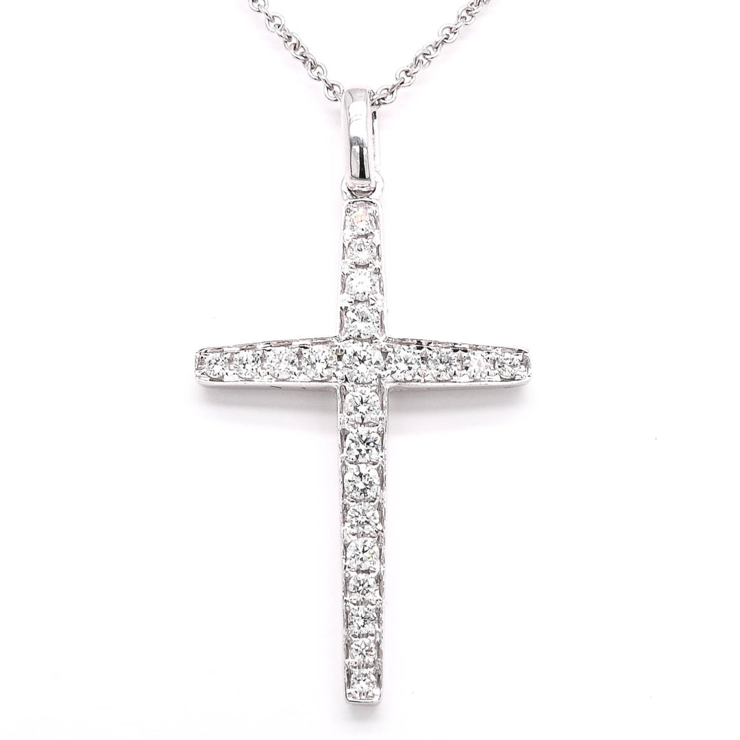 18KT White Gold 18" 0.48CTW Diamond Cross.