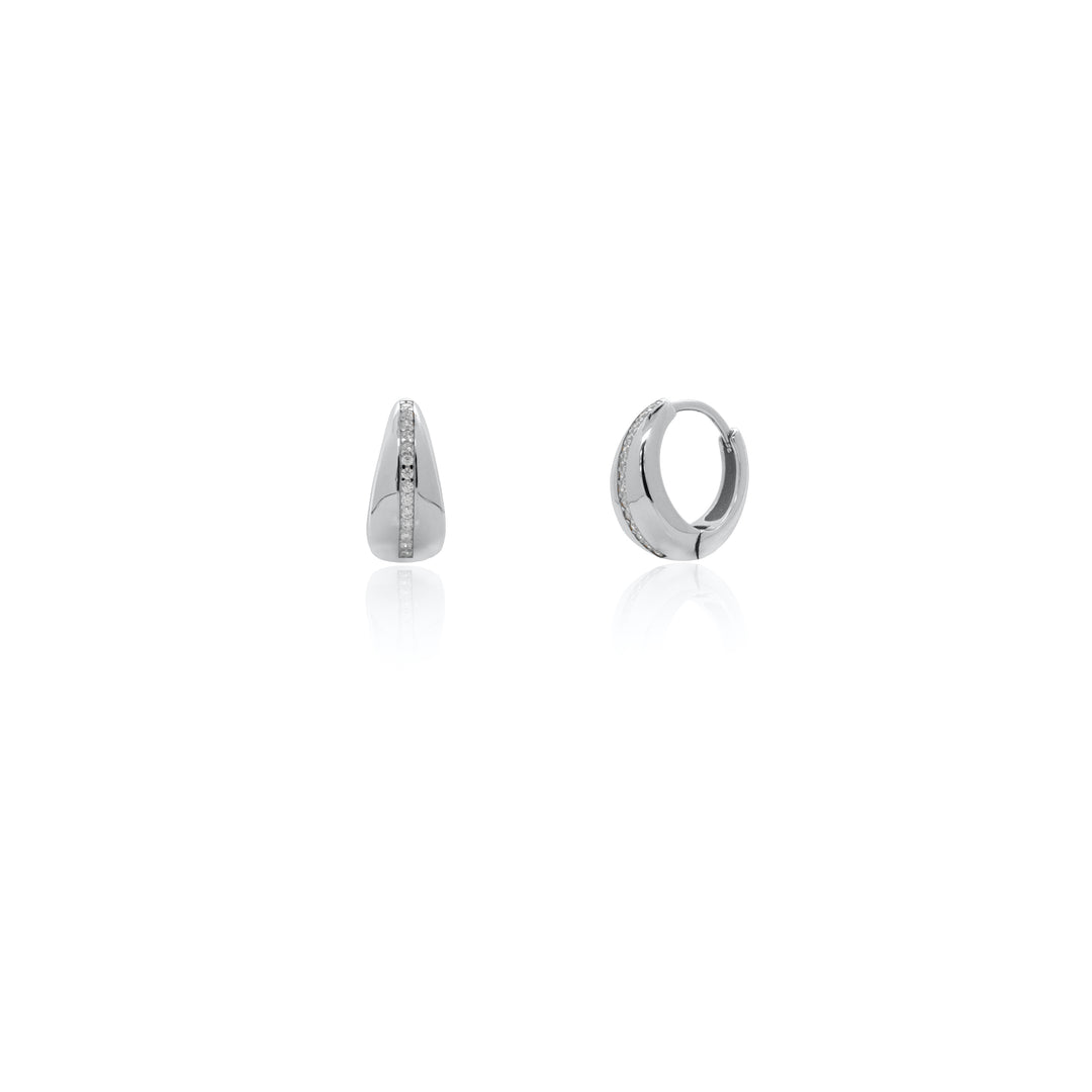 Sterling Silver Linear CZ Pave Tapered Huggies Earring