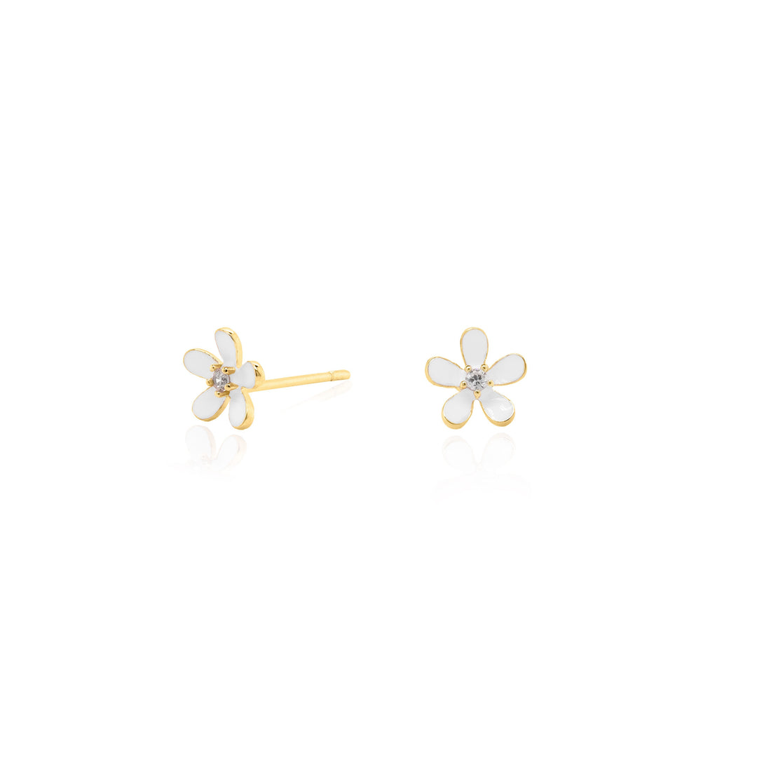 Sterling Silver Gold Vermeil CZ Mini Flower Stud Earrings