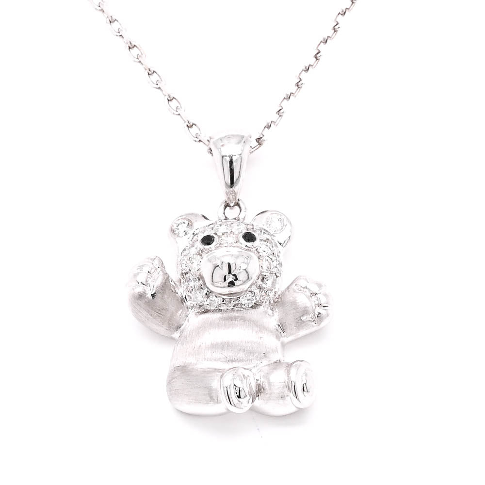 14KT White Gold 18" 0.24CTW Diamind Teddy Bear Necklace.