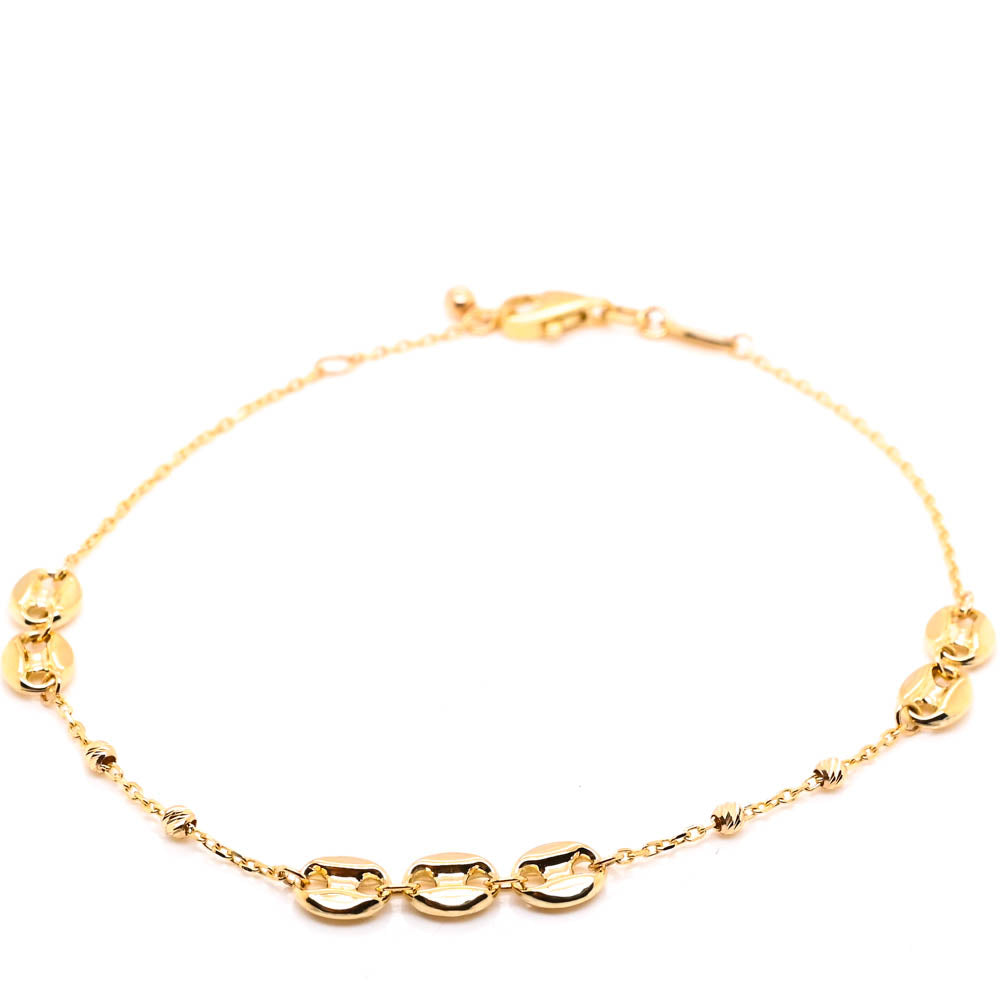 10KT Yellow Gold 7.75" Puff Mariner Link Chain Bracelet.