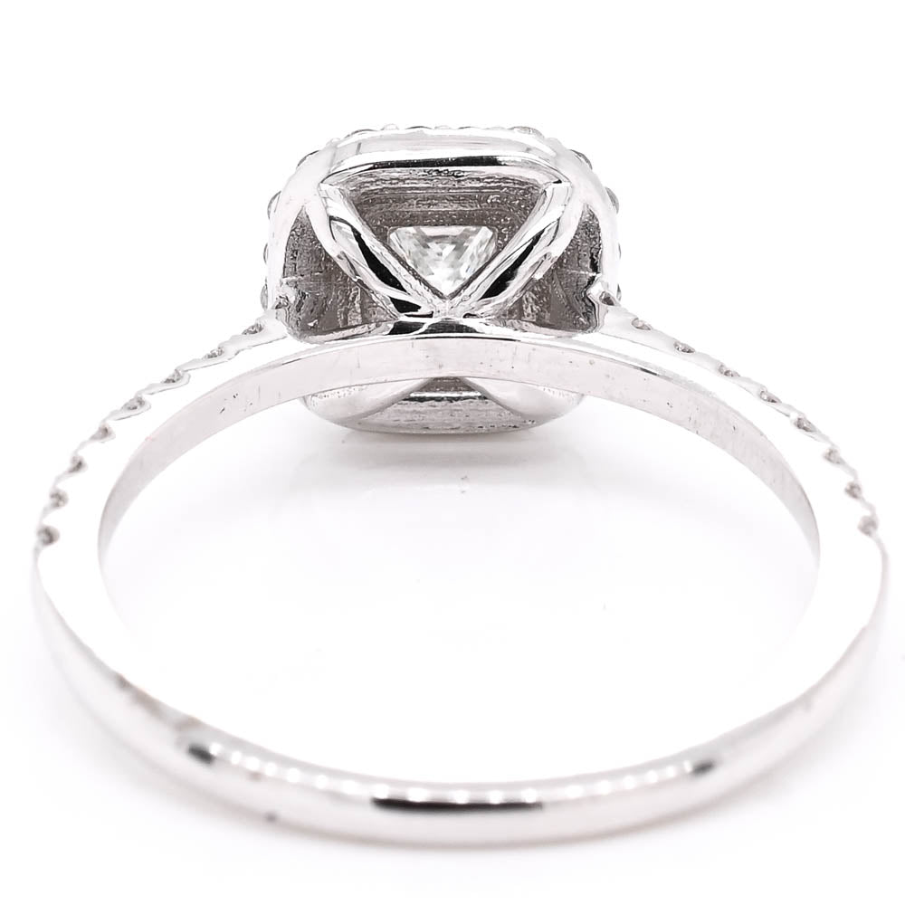 14KT White Gold 0.92CTW Princess Cut Canadian Diamond Double Halo Engagement Ring.