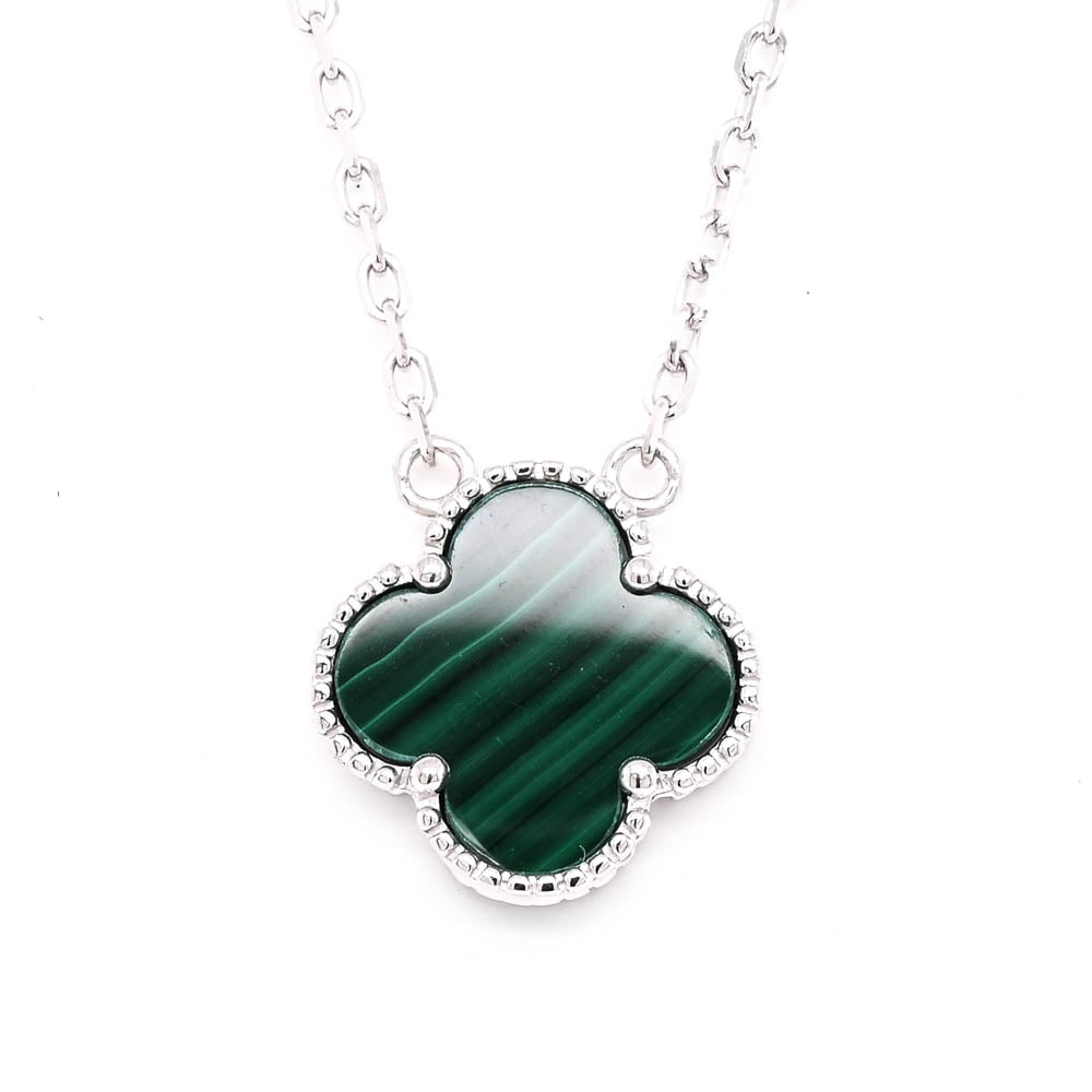 Sterling Silver 18" Malachite Flower Necklace.