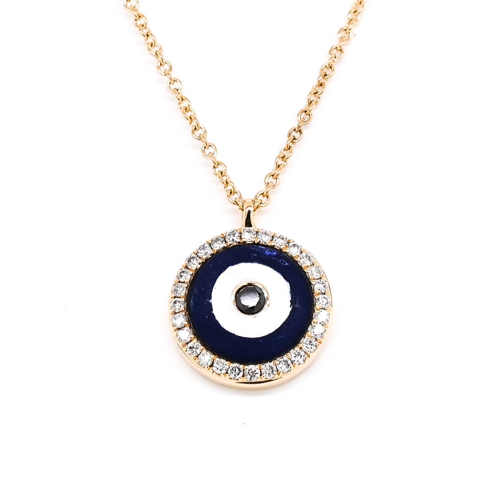 14KT Yellow Gold 0.13CTW Diamond & Enamel Evil Necklace.