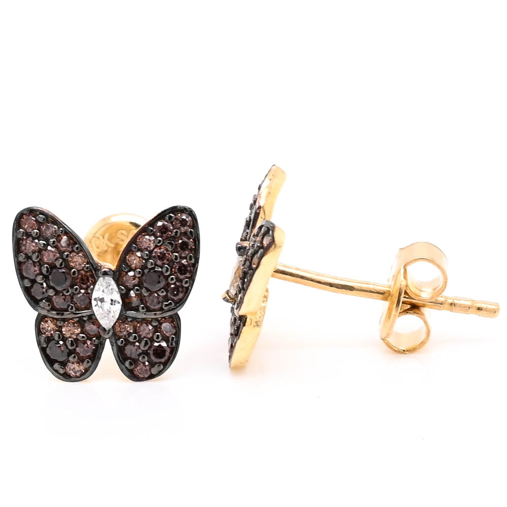 10KT Yellow Gold C.Z Butterfly Stud Earrings.