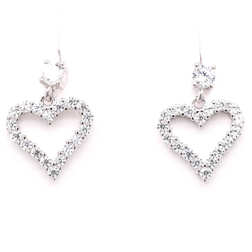 Sterling Silver C.Z Heart Stud Earrings.