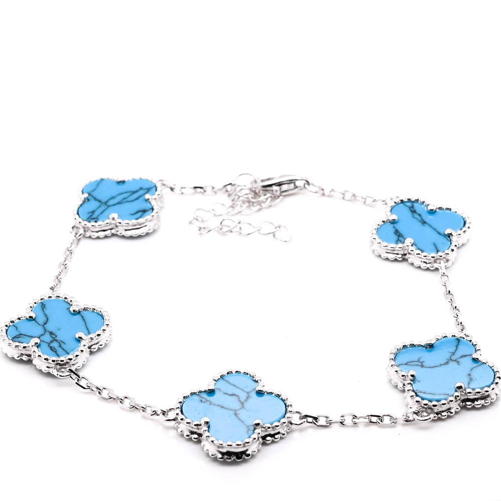 Sterling Silver 8" Turquoise Flower Bracelet.