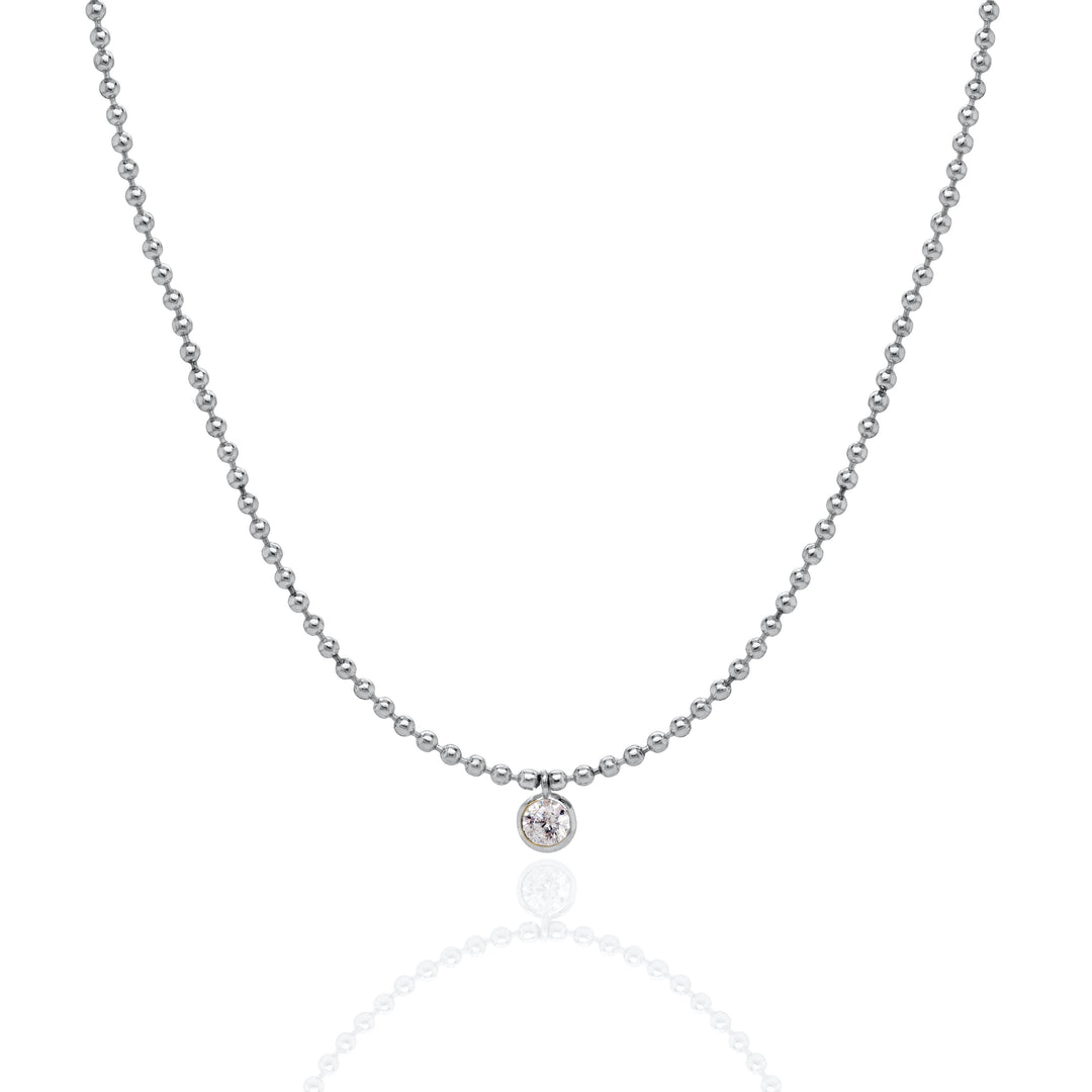 Sterling Silver 18" 1.5mm Ball Chain with Round Bezel Set CZ Necklace