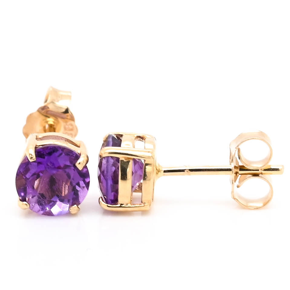 14KT Yellow Gold Amethyst Stud Earrings.
