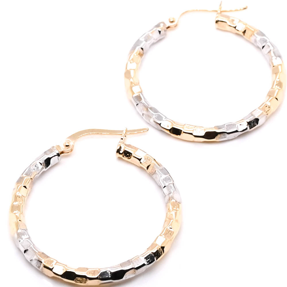 10KT Two-Tone Gold Medium Hoop Earrings.