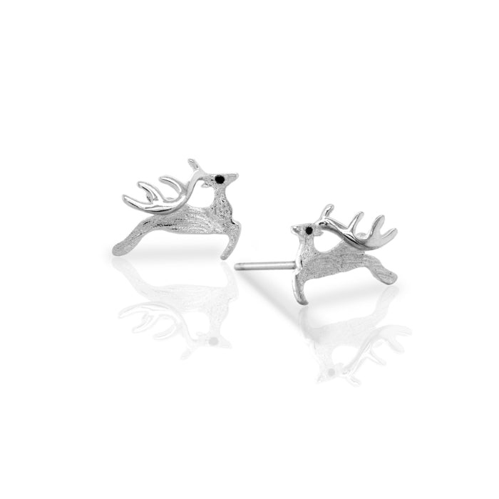 Sterling Silver Satin Finish Reindeer Stud Earrngs.