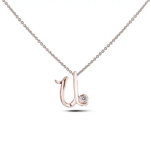 Polar Lights 10KT Rose Gold 18" Letter "U" Initial Necklace.