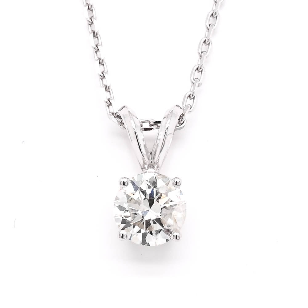 14KT White Gold 18" 1.02CT I1 H-I Round Brilliant Diamond Solitaire Necklace.