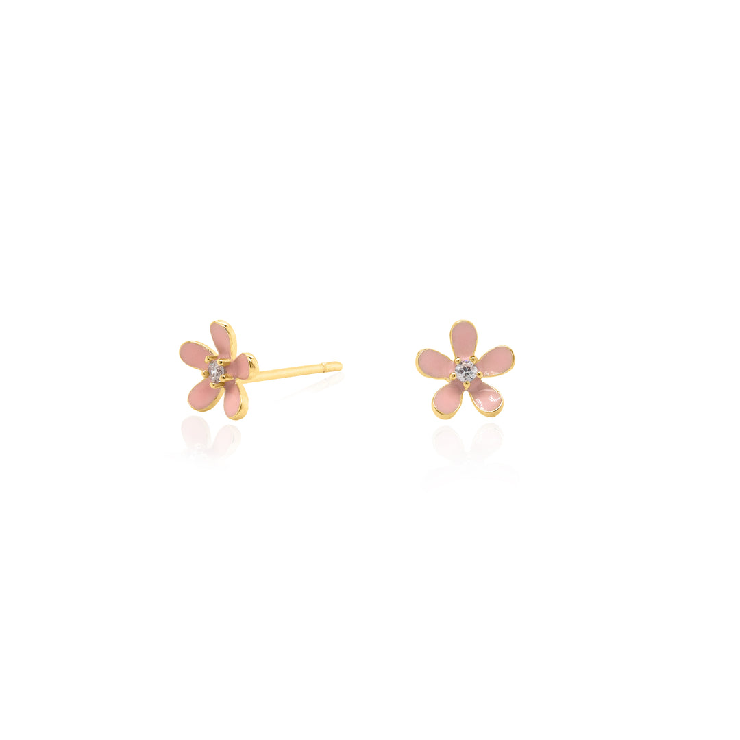 Sterling Silver Gold Vermeil CZ Mini Flower Stud Earrings