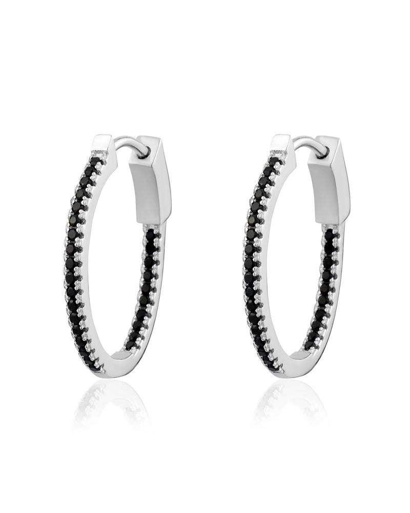 Larus sterling Silver 27mm Black C.Z Hoop Earrings.