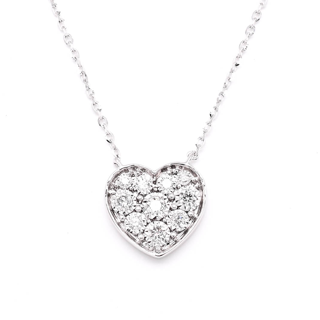 14KT White Gold 18" 0.17CTW Diamond Heart Necklace.
