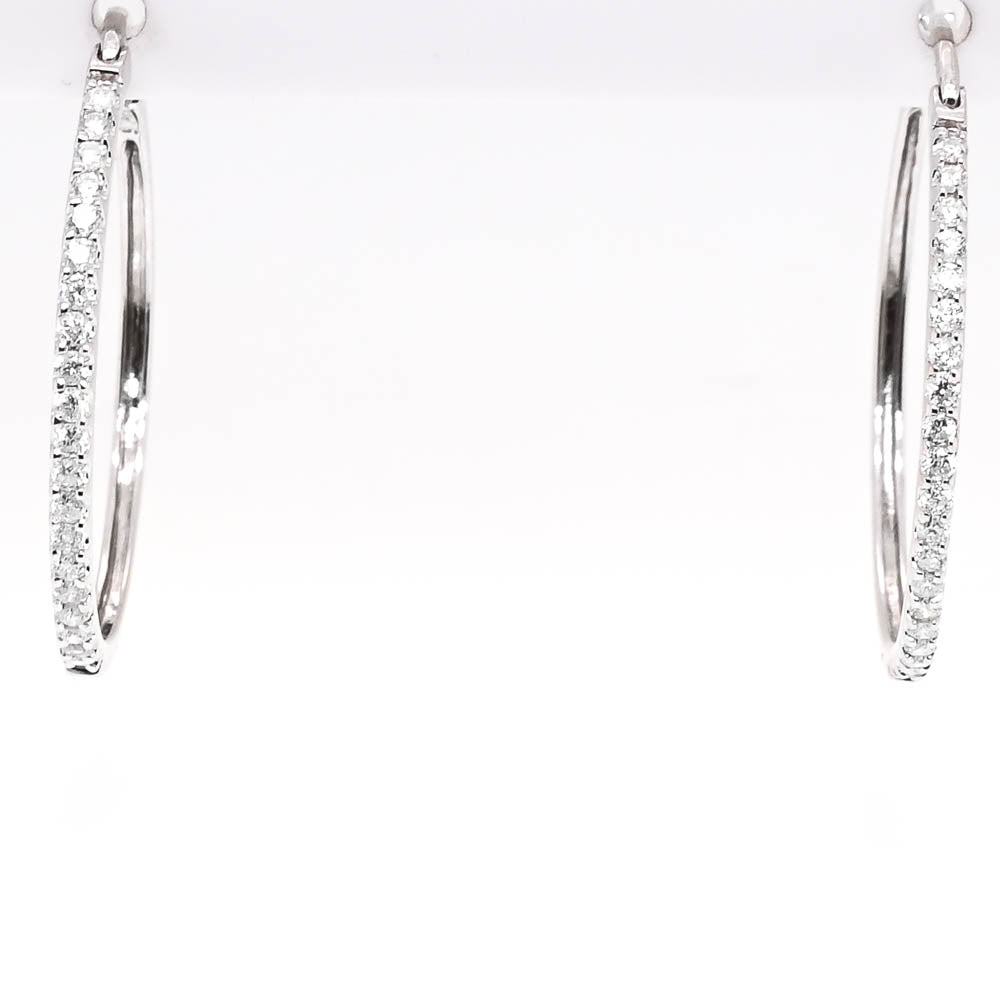 14KT White Gold 0.50CTW Diamond Hoop Earrngs.