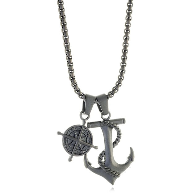 Italgem Steel 22" Gun IP Anchor & North Star Necklace.